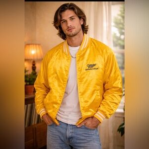 Miller Genuine Draft -Vintage 80s- Yellow Bomber Jacket - Embroidered logo